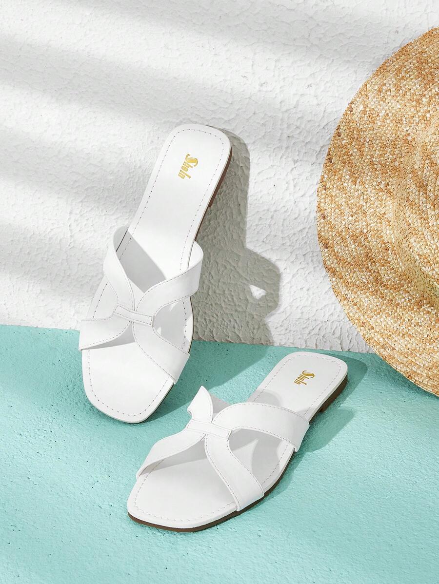 SheIn VCAY Dép Xăng Đan Cut Out Nữ, Xăng Đan Trượt Xanh Thời Trang - trắng - Xem 1