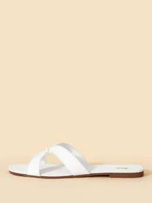 SheIn VCAY Dép Xăng Đan Cut Out Nữ, Xăng Đan Trượt Xanh Thời Trang - trắng - Xem 2