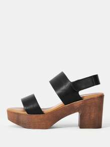 SheIn VCAY 女式雙綁帶粗跟涼鞋，優雅黑色露跟涼鞋