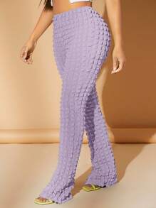 SHEIN SXY 素色紋理質感直筒褲 - 紫丁香色 - 查看 6