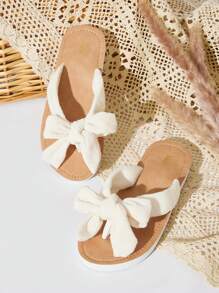 Styleloop 時尚女式人字拖，蝴蝶結裝飾拖鞋 - 杏色 - 查看 1