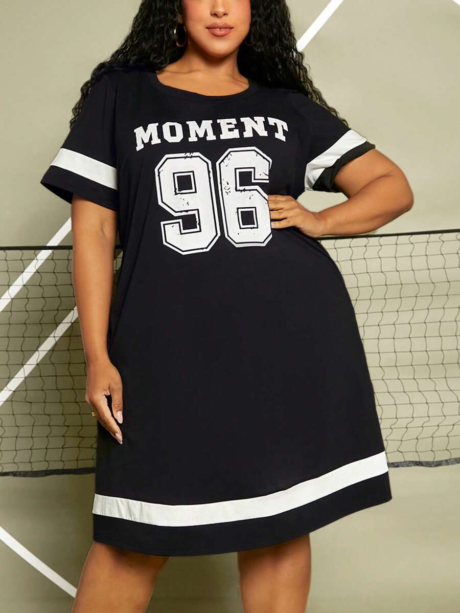 SHEIN CURVE+ Đầm Plus Size Lá thư Giải trí - màu đen - Xem 1