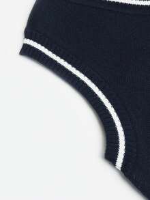 SOLOCOTE Tween Boy Rhombus Pattern Stripe Trim Sweater Vest - Navy Blue - View 3