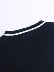 SOLOCOTE Tween Boy Rhombus Pattern Stripe Trim Sweater Vest - Navy Blue - View 8