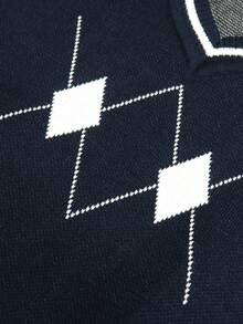 SOLOCOTE Tween Boy Rhombus Pattern Stripe Trim Sweater Vest - Navy Blue - View 9