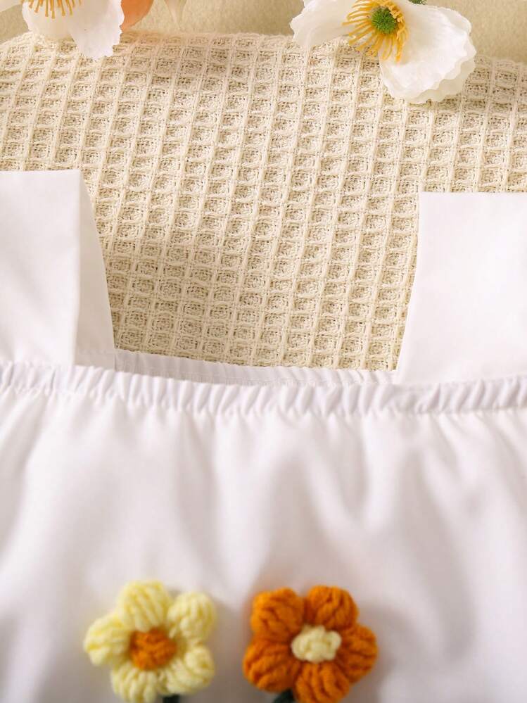 Vestido de manga corta con mangas de burbujas bordado encantador para chicas jóvenes para el verano - Blanco - Añade 5