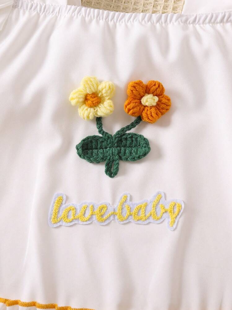 Vestido de manga corta con mangas de burbujas bordado encantador para chicas jóvenes para el verano - Blanco - Añade 6