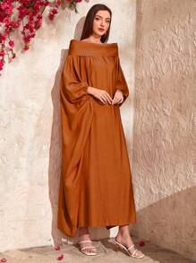 Al Najma Kaftan & Jalabiya màu trơn Khiêm tốn - Rỉ Nâu - Xem 3