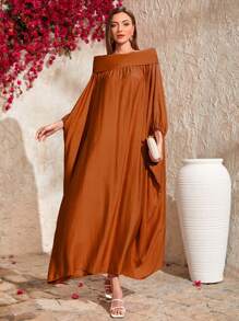 Al Najma Kaftan & Jalabiya màu trơn Khiêm tốn - Rỉ Nâu - Xem 4