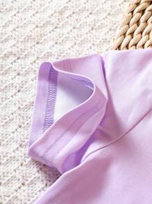 Toddler Girls Cartoon Graphic Tee & Contrast Binding Shorts - Purple - View 5