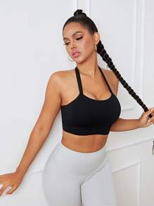 Yoga Sxy 素色露背運動型文胸 - 黑色 - 查看 5