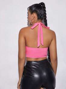 SHEIN SXY Letter Graphic Grommet Lace Up Front Halter Top - Pink - View 2