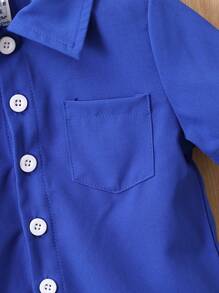 SHEIN Baby Boy Solid Button Front Shirt & Shorts Without Tee - Royal Blue - View 4