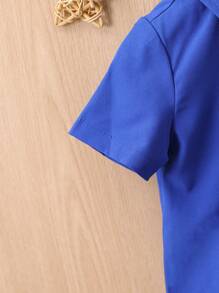 SHEIN Baby Boy Solid Button Front Shirt & Shorts Without Tee - Royal Blue - View 5