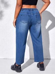 SHEIN EZwear Plus High Waist Mom Fit Jeans - Dark Wash - View 2