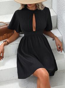 SHEIN LUNE Cut Out Front Flounce Sleeve Dress - Black - View 5