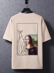 Manfinity EMRG Áo thun nam cổ tròn hở vai họa tiết quá khổ Áo thun họa tiết quá khổ Áo thun họa tiết - Màu be - Xem 2