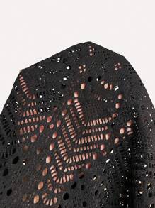 SHEIN LUNE Áo khoác nữ mép màu trơn Boho - màu đen - Xem 5