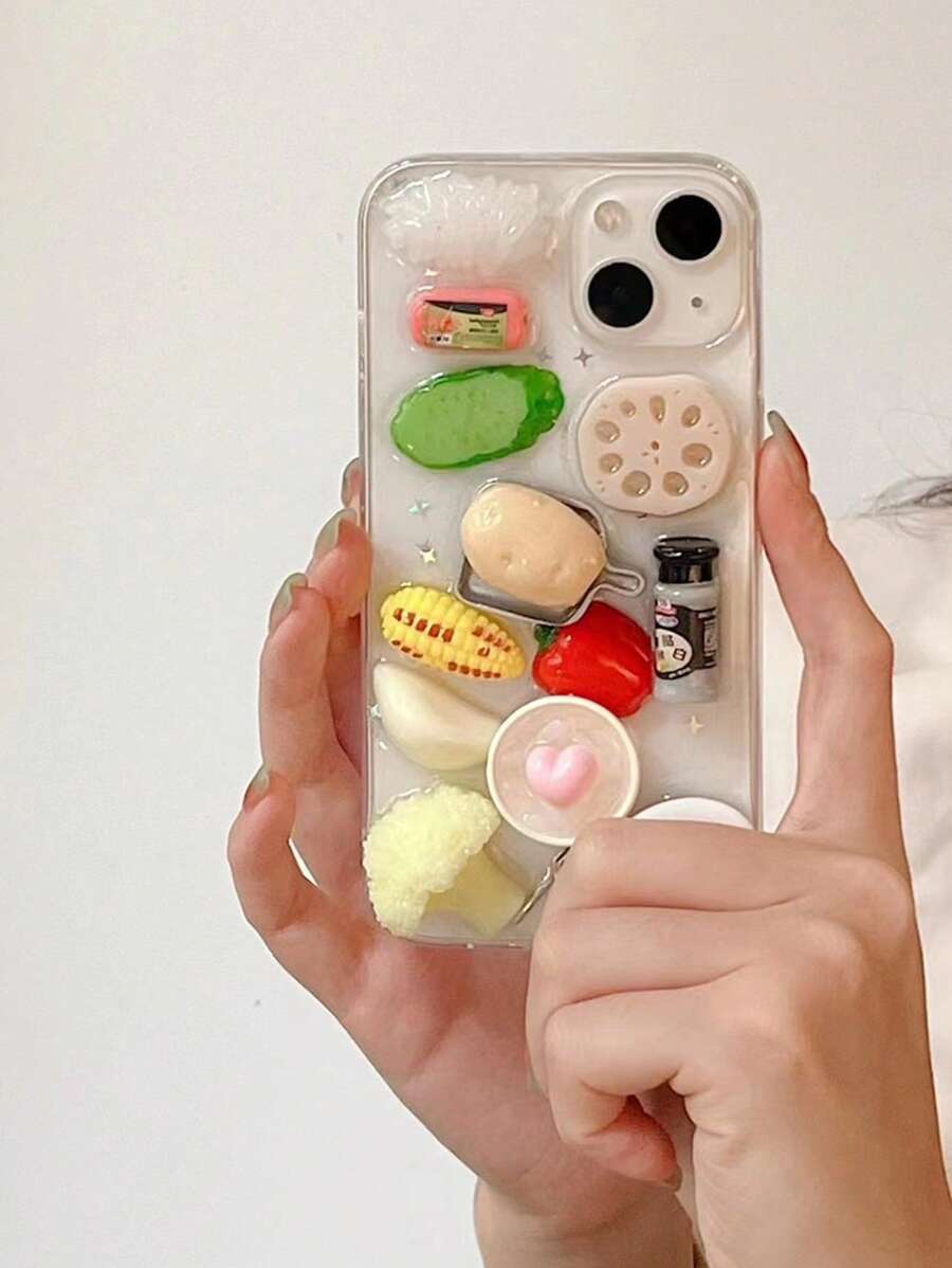 Vỏ điện thoại trong suốt trang trí rau củ 3D - Nhiều màu - Xem 1