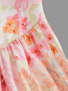 SHEIN Girlism Teen Girls Allover Floral Print Puff Sleeve Dress Holiday Outfits - Multicolor - View 4