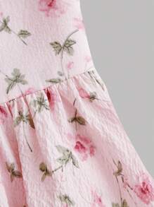 SHEIN Teen Girls Floral Print Puff Sleeve Knot Front Ruched Bust Dress - Multicolor - View 4