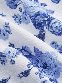 SHEIN MOD Floral Print Split Thigh Cami Dress - Blue and White - View 3