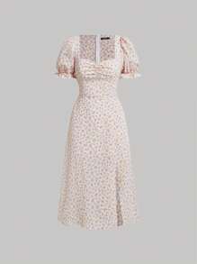 SHEIN MOD Ditsy Floral Print Ruched Bust Split Thigh Dress - Multicolor - View 1