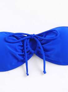 SHEIN Swim Bộ Bikini Nữ Dây kéo màu trơn Giải trí - Xanh đậm - Xem 3