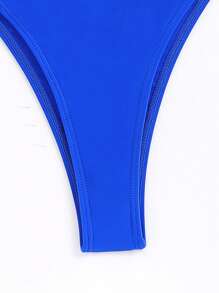 SHEIN Swim Bộ Bikini Nữ Dây kéo màu trơn Giải trí - Xanh đậm - Xem 4