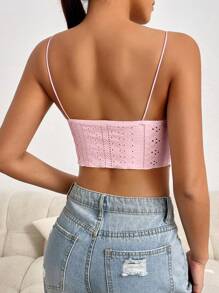 SHEIN Essnce Eyelet Embroidery Bandana Hem Cami Top - Baby Pink - View 2