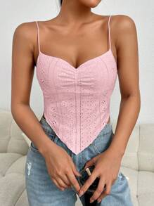 SHEIN Essnce Eyelet Embroidery Bandana Hem Cami Top - Baby Pink - View 3