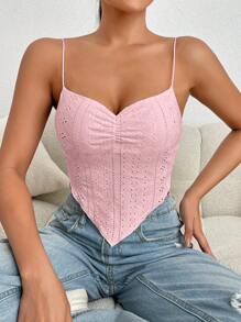 SHEIN Essnce Eyelet Embroidery Bandana Hem Cami Top - Baby Pink - View 4