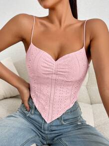 SHEIN Essnce Eyelet Embroidery Bandana Hem Cami Top - Baby Pink - View 5