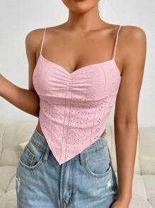 SHEIN Essnce Eyelet Embroidery Bandana Hem Cami Top - Baby Pink - View 6