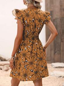 SHEIN LUNE 滿版印花荷葉邊洋裝 - 橘色 - 查看 2