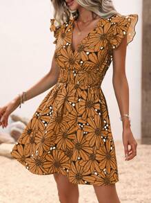 SHEIN LUNE 滿版印花荷葉邊洋裝 - 橘色 - 查看 6