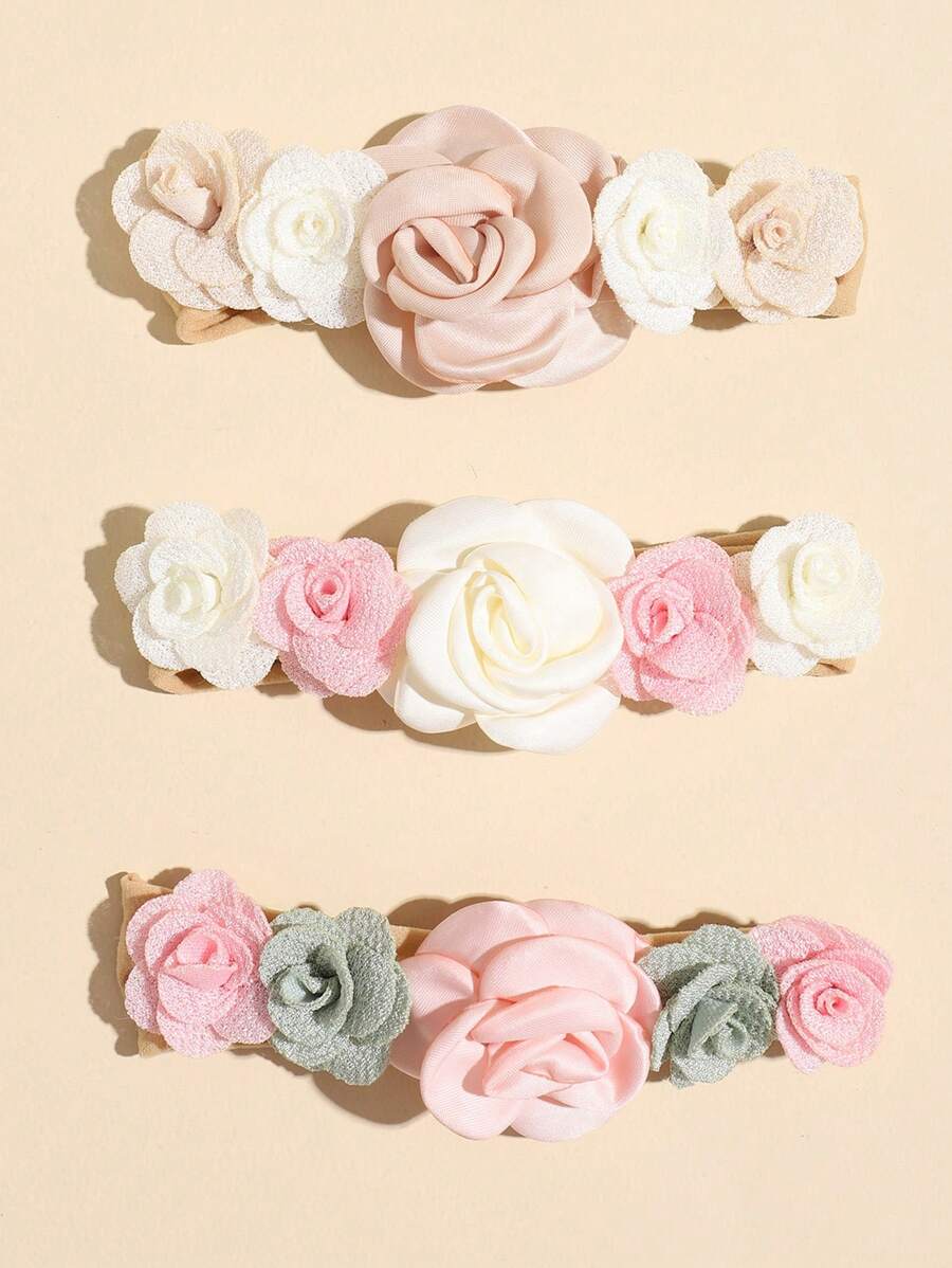 3入組嬰兒花朵裝飾彈性髮帶 - 彩色 - 查看 1