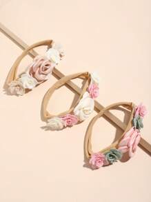 3入組嬰兒花朵裝飾彈性髮帶 - 彩色 - 查看 3