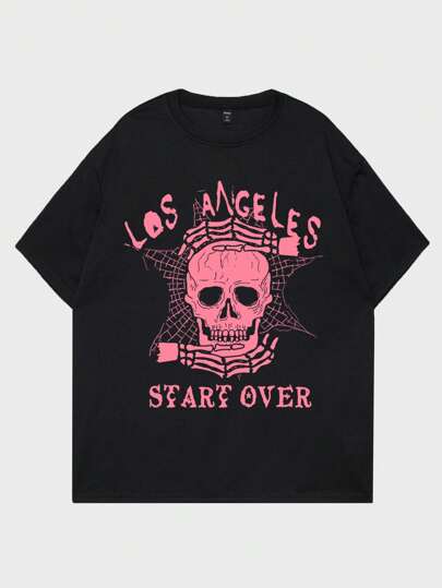 Grunge Punk Guys Skull & Slogan Graphic Tee