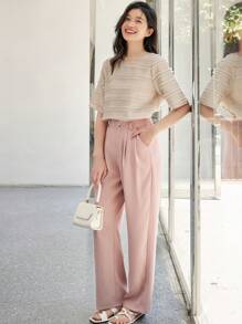 DAZY Áo thun nữ màu trơn Giải trí - Màu be - Xem 5