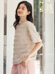 DAZY Áo thun nữ màu trơn Giải trí - Màu be - Xem 6