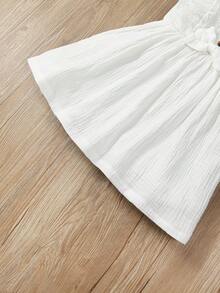 Niñas Vestido con encaje en contraste ribete con fruncido con lazo delantero - Blanco - Ver 8