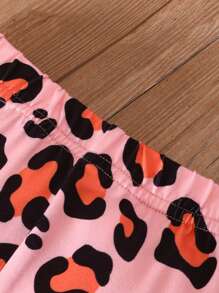 SHEIN Bộ 2 Áo thun ngắn tay họa tiết khẩu hiệu thường ngày cho bé gái và quần ống loe họa tiết da báo trang phục mùa hè - Nhiều màu - Xem 5