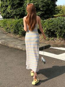 DAZY Vestido de punto de tirantes con patrón de rayas - Multicolor - Ver 7
