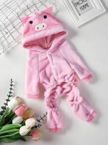 PETSIN 1入組豬設計連帽寵物連體褲適用於貓和小狗 - 彩色 - 查看 1