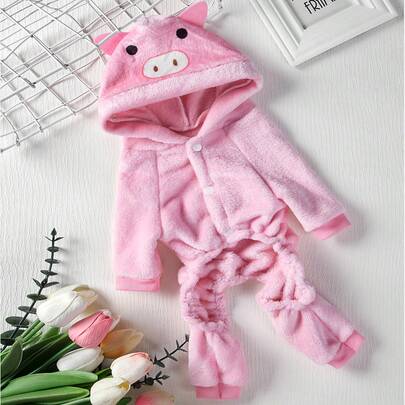 PETSIN 1入組豬設計連帽寵物連體褲適用於貓和小狗