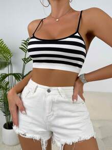 SHEIN Striped Print Wireless Bra Sports - Black and White - View 5