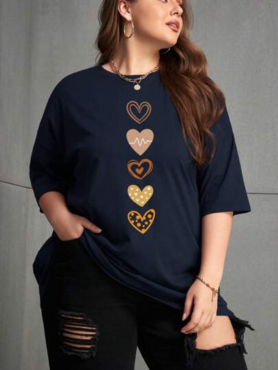 INAWLY Camiseta gráfica de mujer de manga caída con estampado de corazón tallas grandes