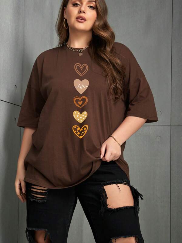 INAWLY Camiseta con estampado de corazón de talla grande, hombros caídos, gráfico en camisetas para mujer