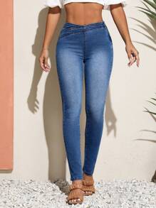 SHEIN Unity 緊身牛仔褲 - 深色水洗藍 - 查看 3